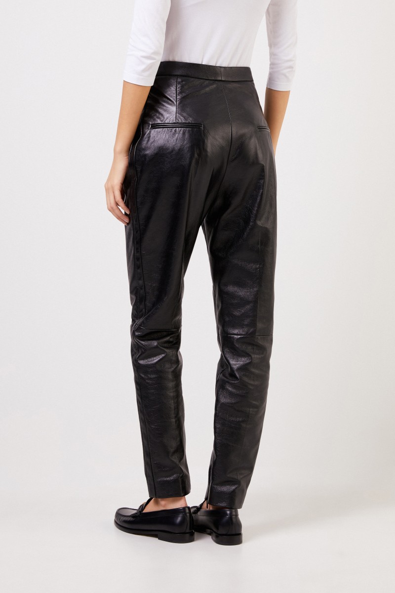 Saint Laurent Leather pleated trousers Black