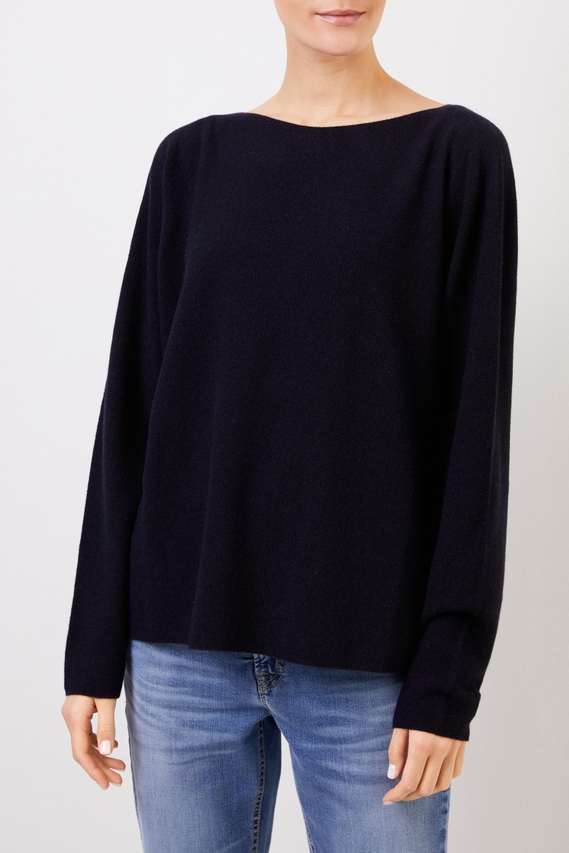 Woll-Seiden-Pullover mit Struktur Marineblau