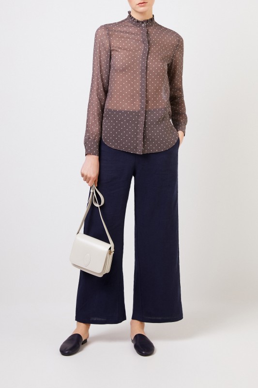 Seidenbluse mit Polka-Dots 'Mabel' Taupe