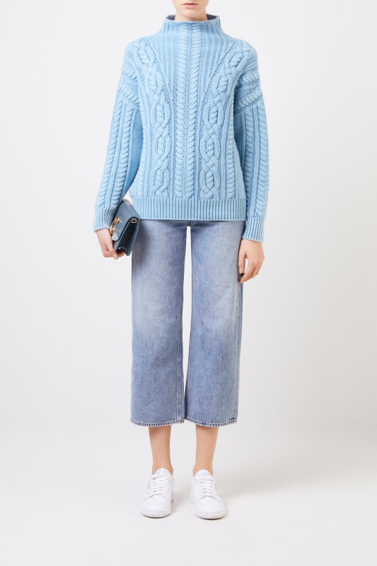 Cashmere-Pullover mit Zopfstrickmuster 'Fae' Blau