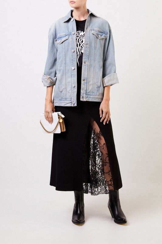 Jeansjacke mit Logo-Schriftzug Hellblau