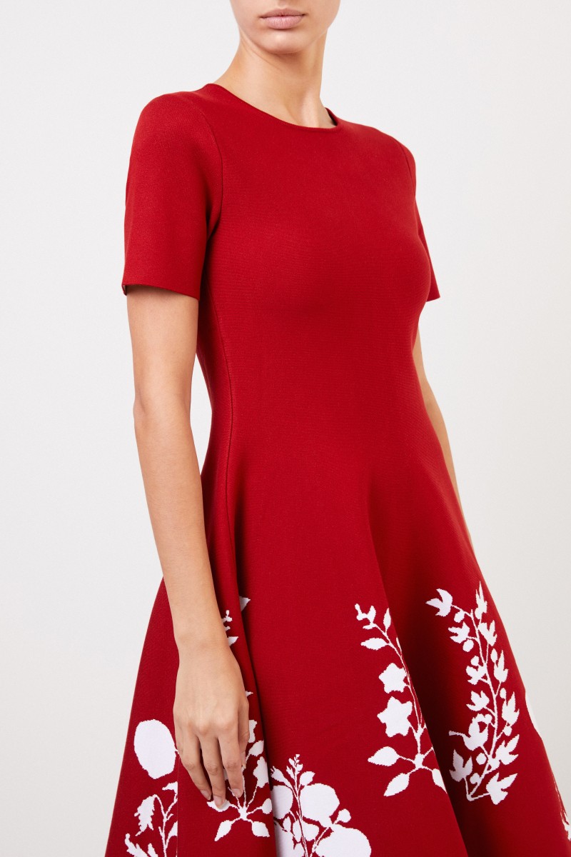 Oscar de la Renta Strickkleid mit floralem Print Rot/Weiß