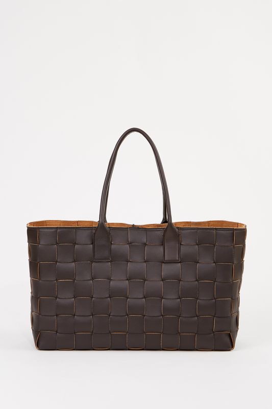 Geflochtener Lammleder-Shopper Dunkelbraun