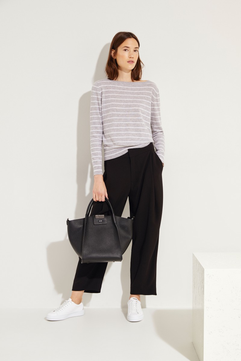 Cashmere-Pullover mit Schleifenverzierung Grau/Weiß