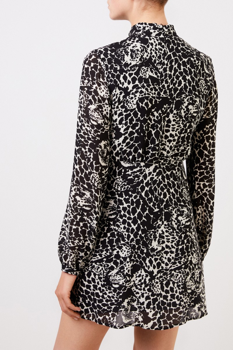 Saint Laurent Kurze Kleid mit Print Schwarz/Crème