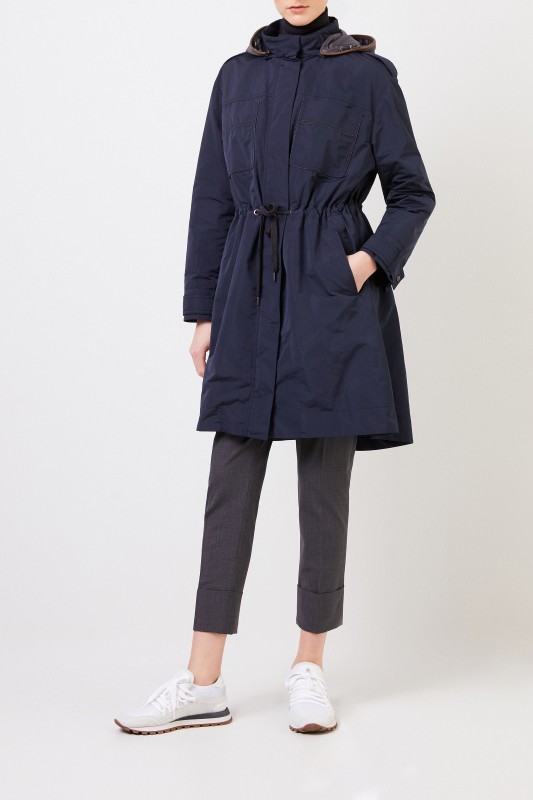 Parka mit Kapuze und Perlenverzierung Blau