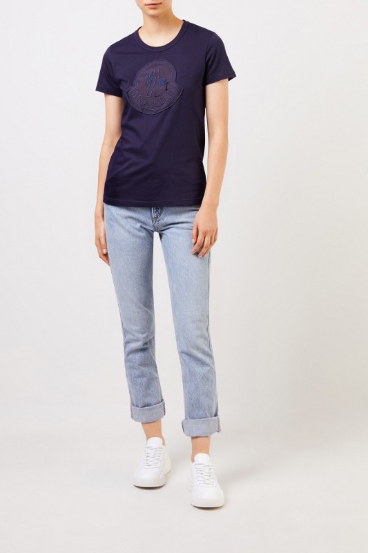 Moncler Baumwoll-Shirt mit Logo Marineblau