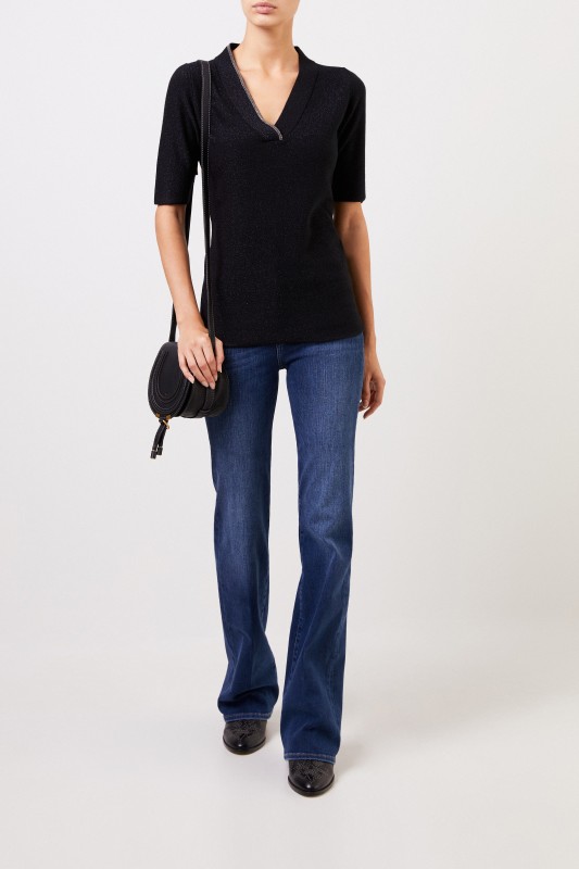 Fabiana Filippi Kurzarm Cashmere-Pullover Schwarz