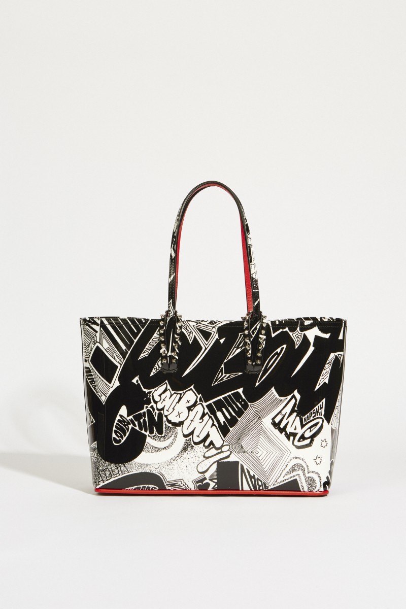 Shopper 'Cabata Small' mit Grafitti-Design Schwarz/Weiß