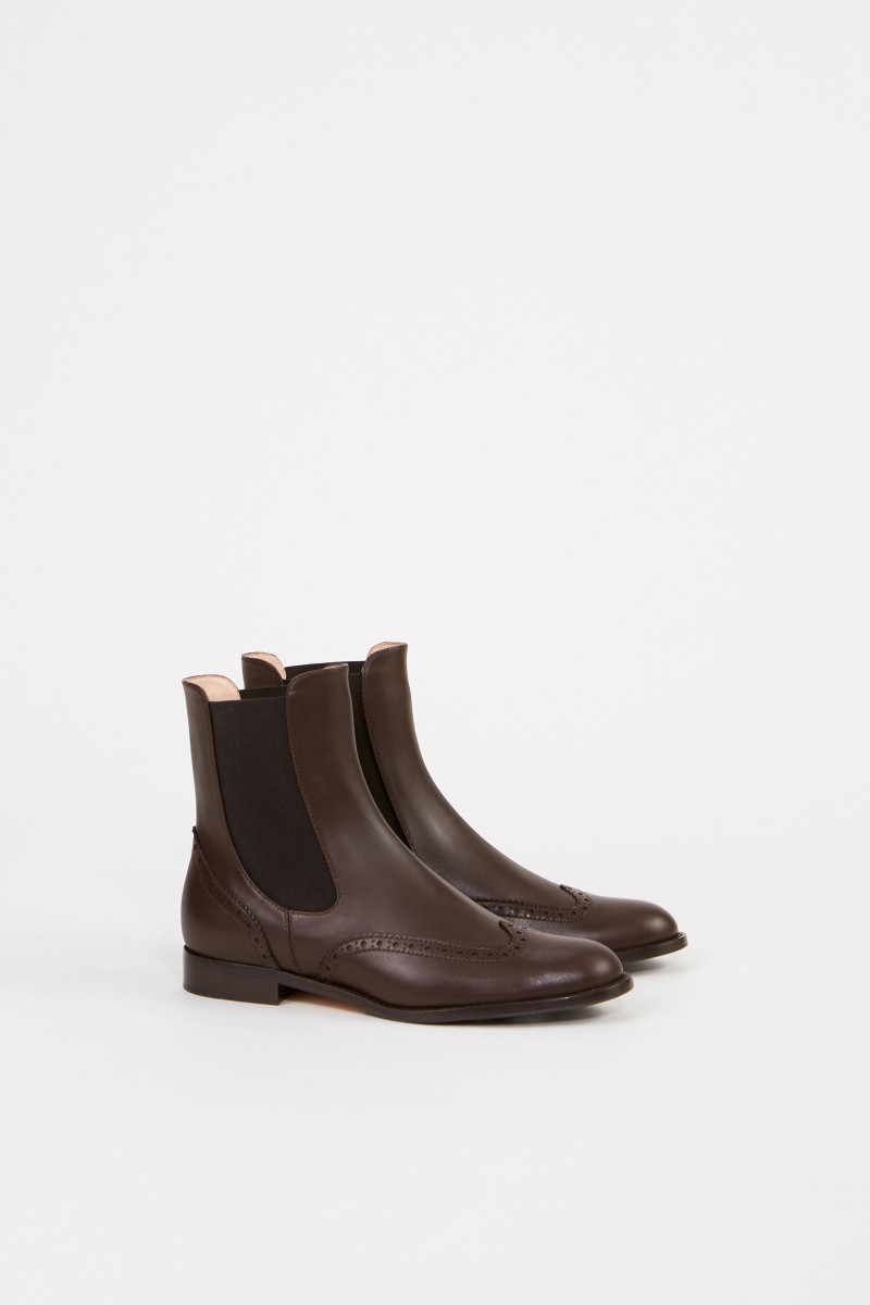 Leder-Chelsea-Boot mit Budapestermuster Cognac