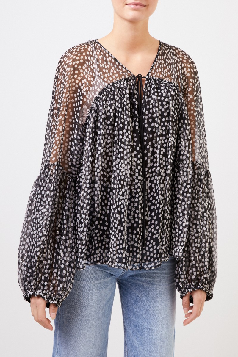 Semitransparent silk blouse 'Morisset' with dot pattern Black