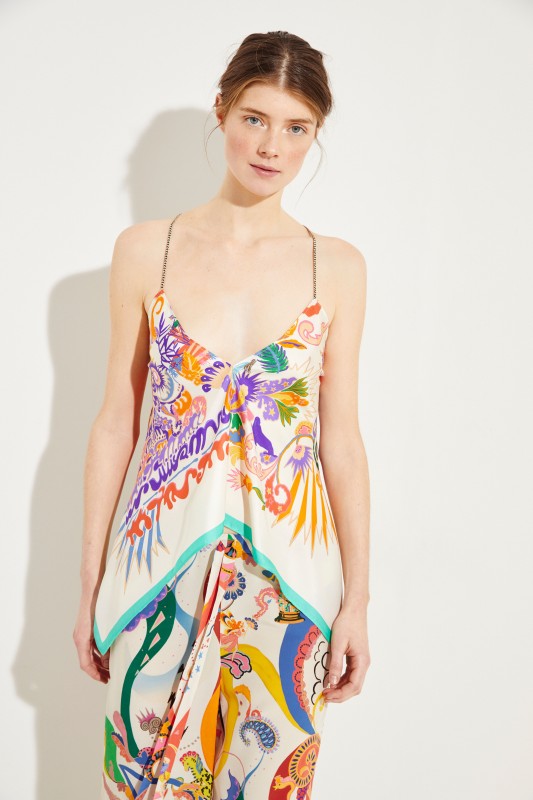 Seiden-Top mit Print Weiß/Multi