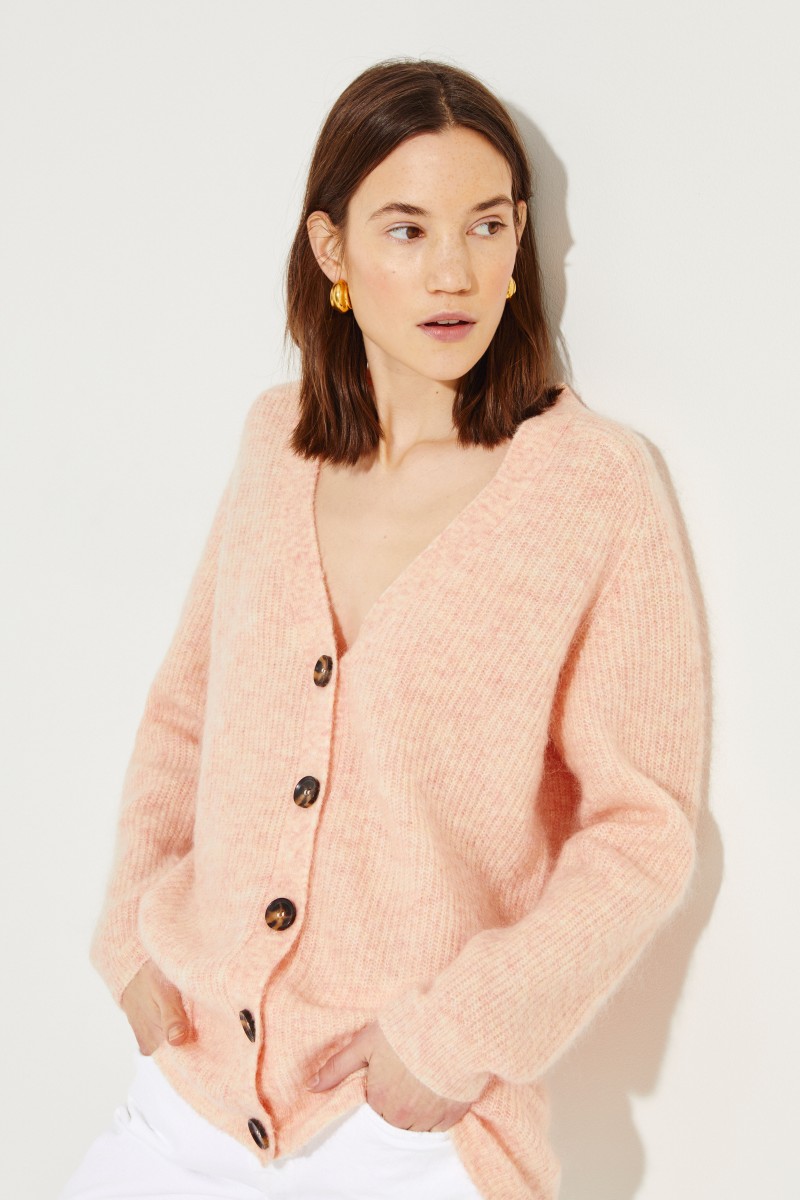 Mohair-Woll-Cardigan Rosé