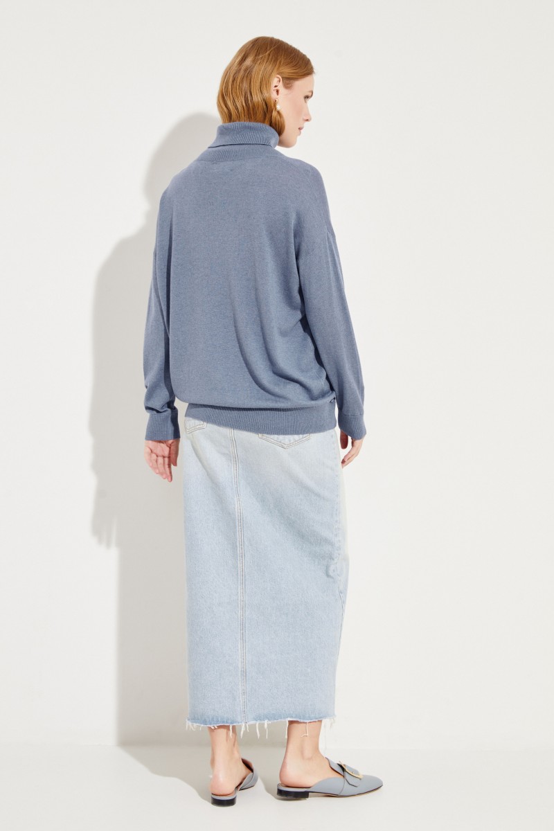 Seiden-Cashmere-Rollkragenpullover Blau