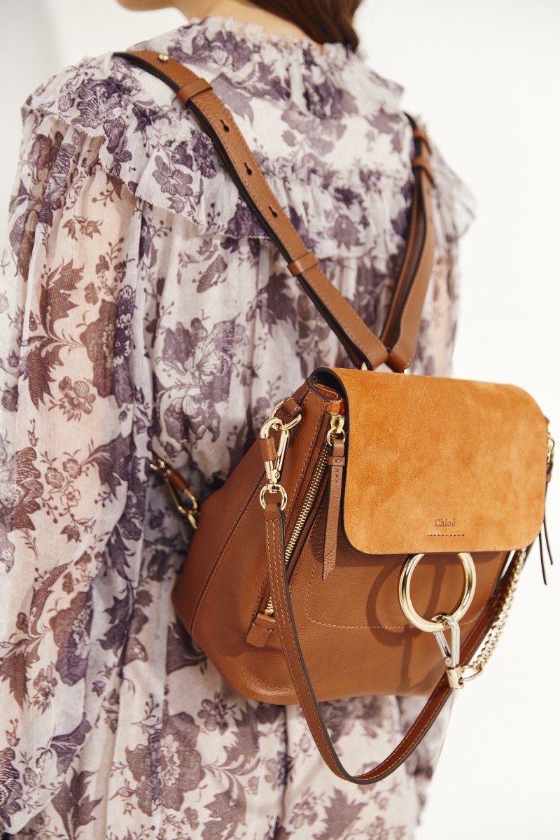 Rucksack 'Faye Backpack' mit Veloursleder-Details Tan