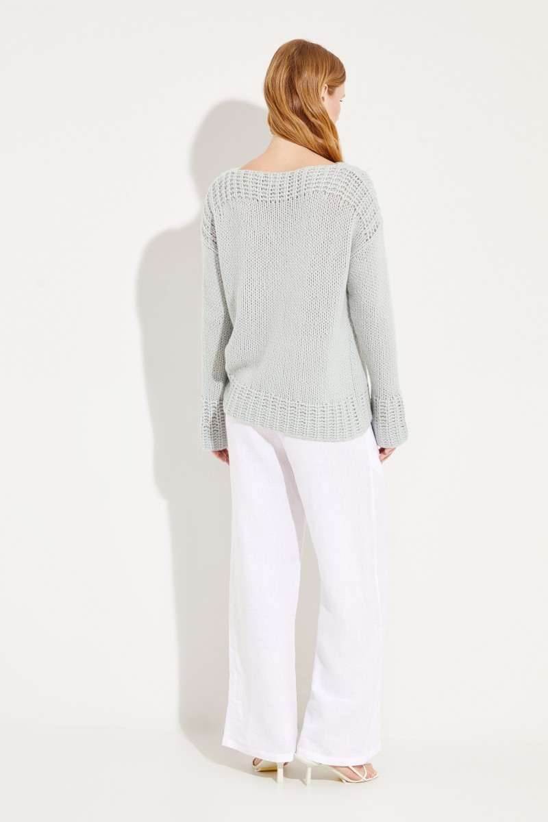 Handstrick-Cashmere-Pullover Salbei