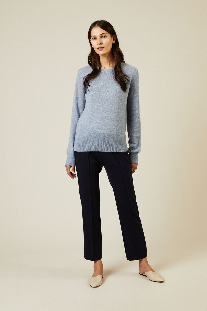 Woll-Hose mit Biesennähten Navy