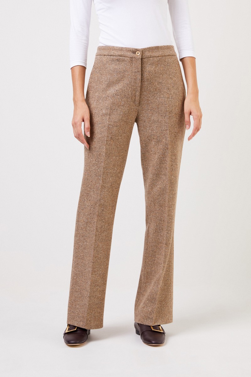 Etro Woll-Hose mit Fischgrätmuster Beige
