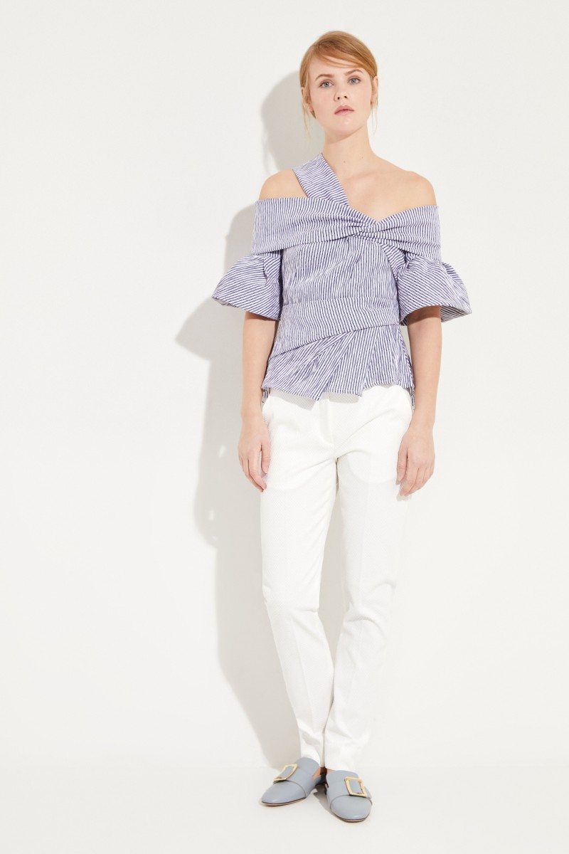 Gestreiftes Top mit Cut-Outs Blau/Weiß