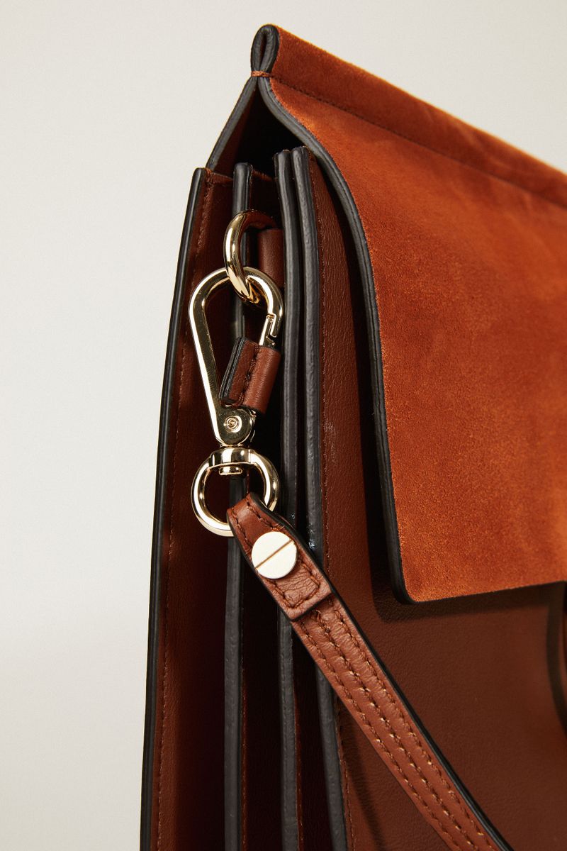Veloursleder-Schultertasche 'Faye Medium' Classic Tobacco