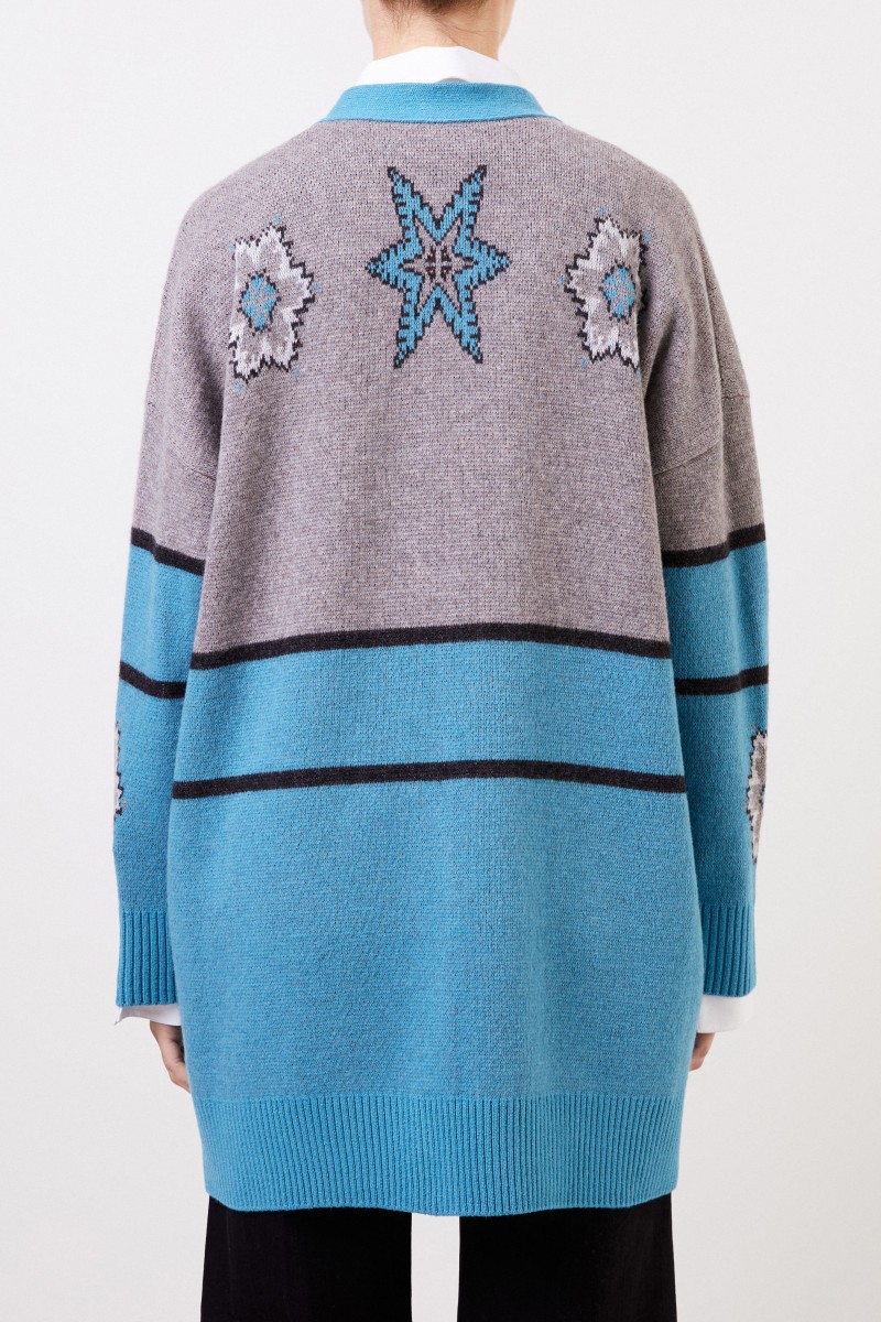 Woll-Cardigan Grau/Blau