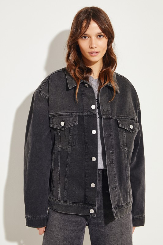 Jeansjacke mit Strasssteinen Schwarz
