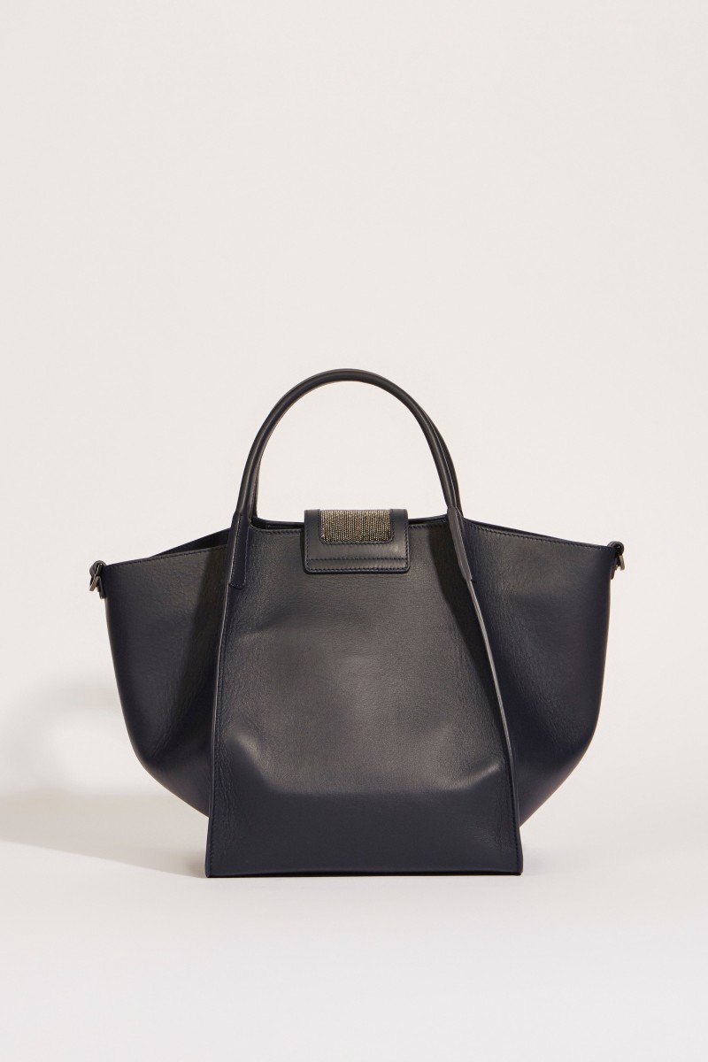 Leder-Tasche 'Viola' mit perlenverzierter Lasche Blau