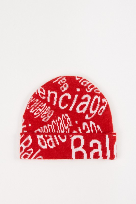 Balenciaga Wollmütze mit Logo-Details Weiß/Rot
