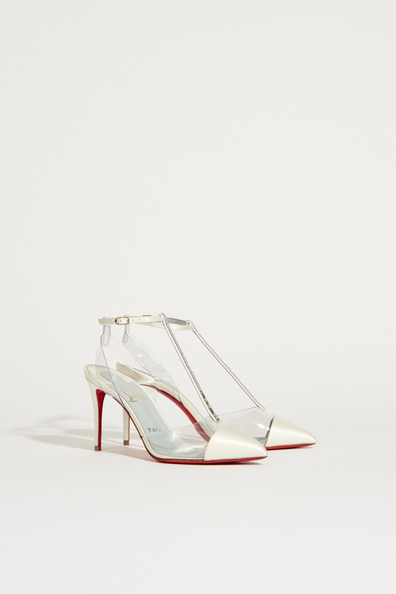 Satin-Pump ' Nosy Strass' Weiß