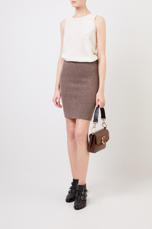 Cashmere-Seiden-Rock 'Pavla' Taupe/ Ecru