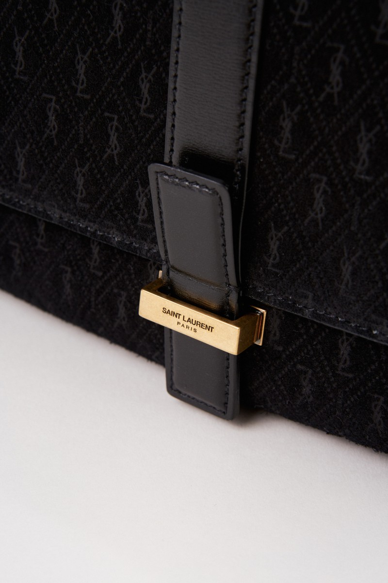 Saint Laurent Wildleder Umhängetasche 'Monogram All Over' Schwarz