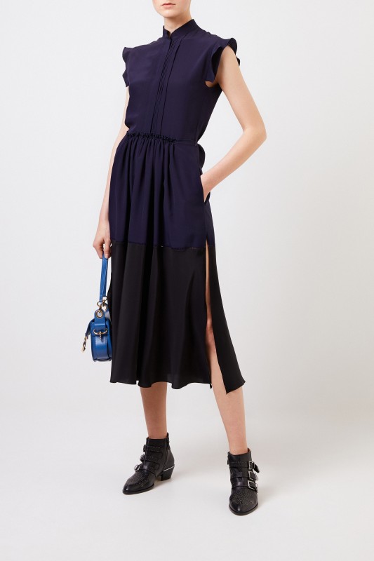 Chloé Langes Seidenkleid Marineblau/Schwarz
