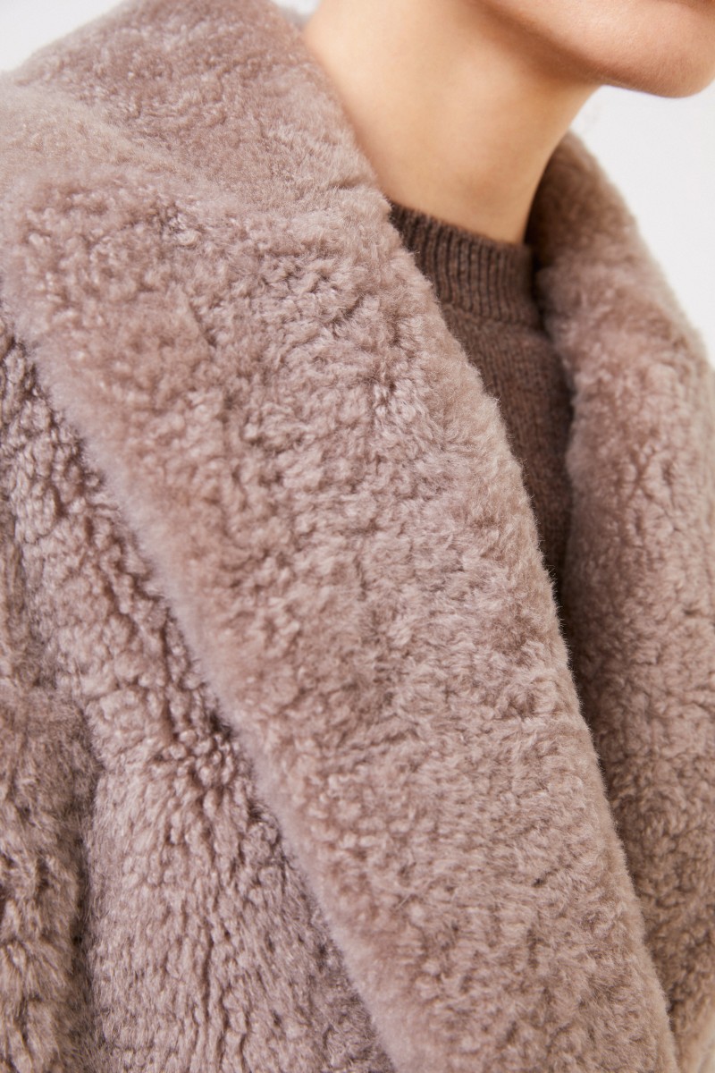 Cashmere-Pelz-Mantel mit Gürtel Braun