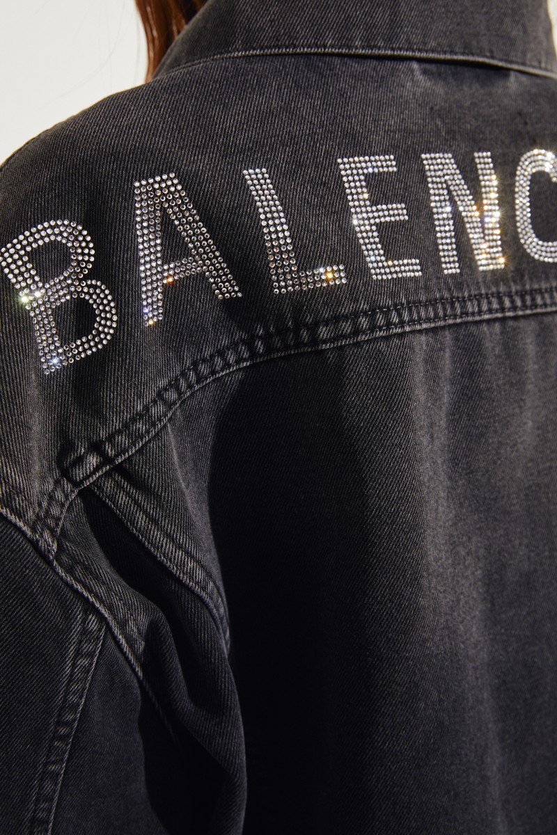 Jeansjacke mit Strasssteinen Schwarz