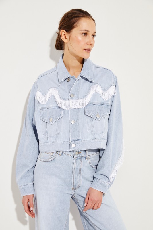 Cropped Jacke mit Fransen Hellblau