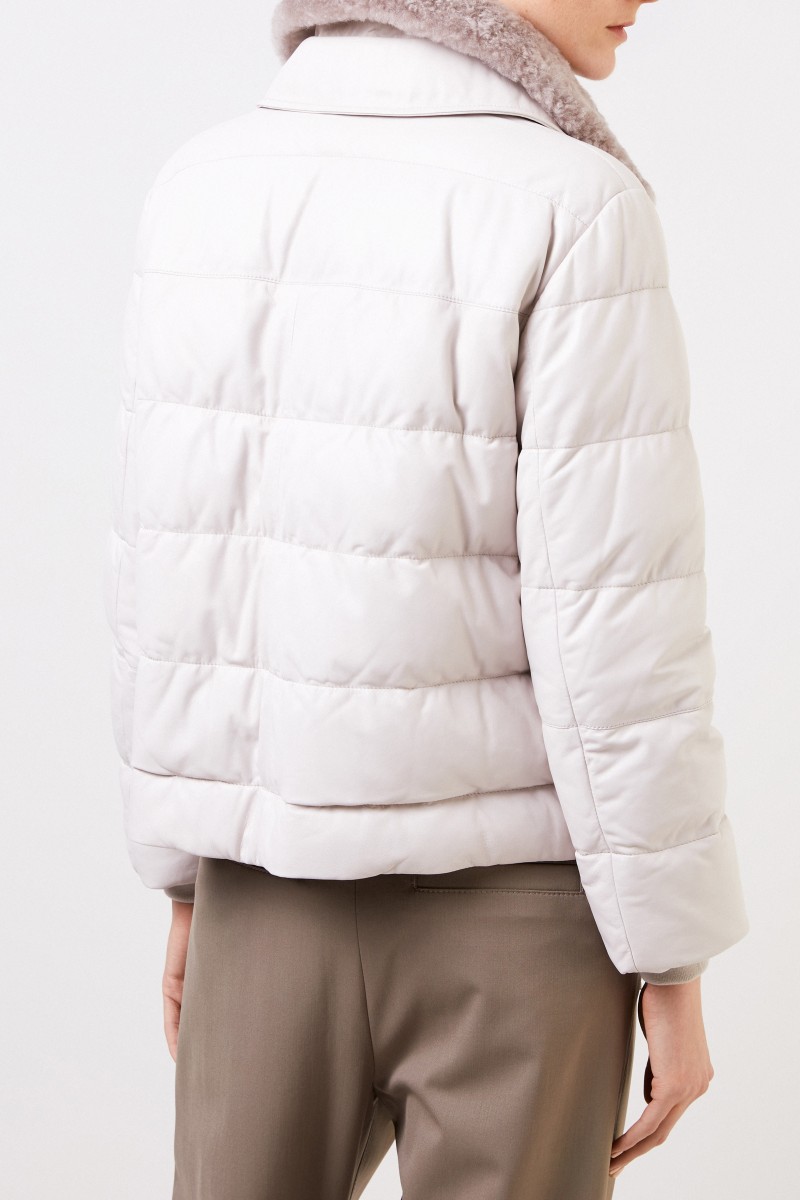 Brunello Cucinelli Gefütterte Wende-Lederjacke mit Fellkragen Beige