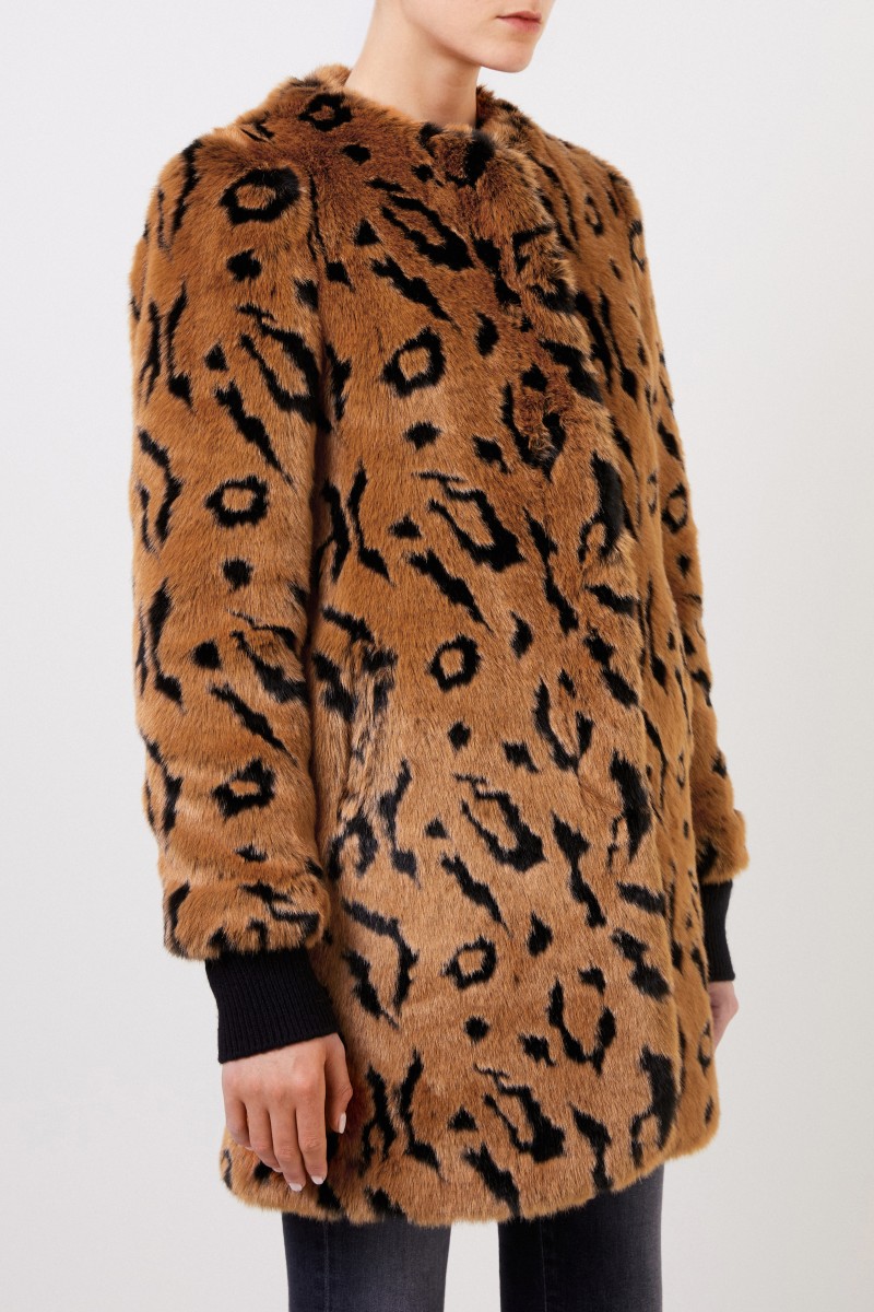 Steffen Schraut Kunstfell-Mantel mit Animalprint Braun/Schwarz
