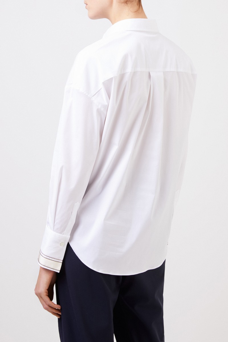 Baumwoll-Bluse mit Ripsdetail Weiß