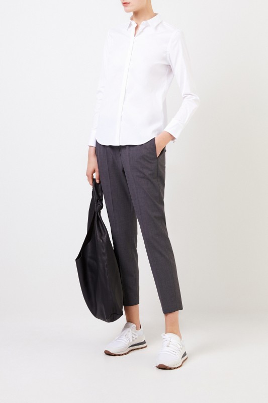Brunello Cucinelli Klassische Baumwoll-Bluse mit Perlenverzierung Weiß