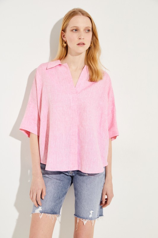 Oversize Leinen-Bluse Rosé