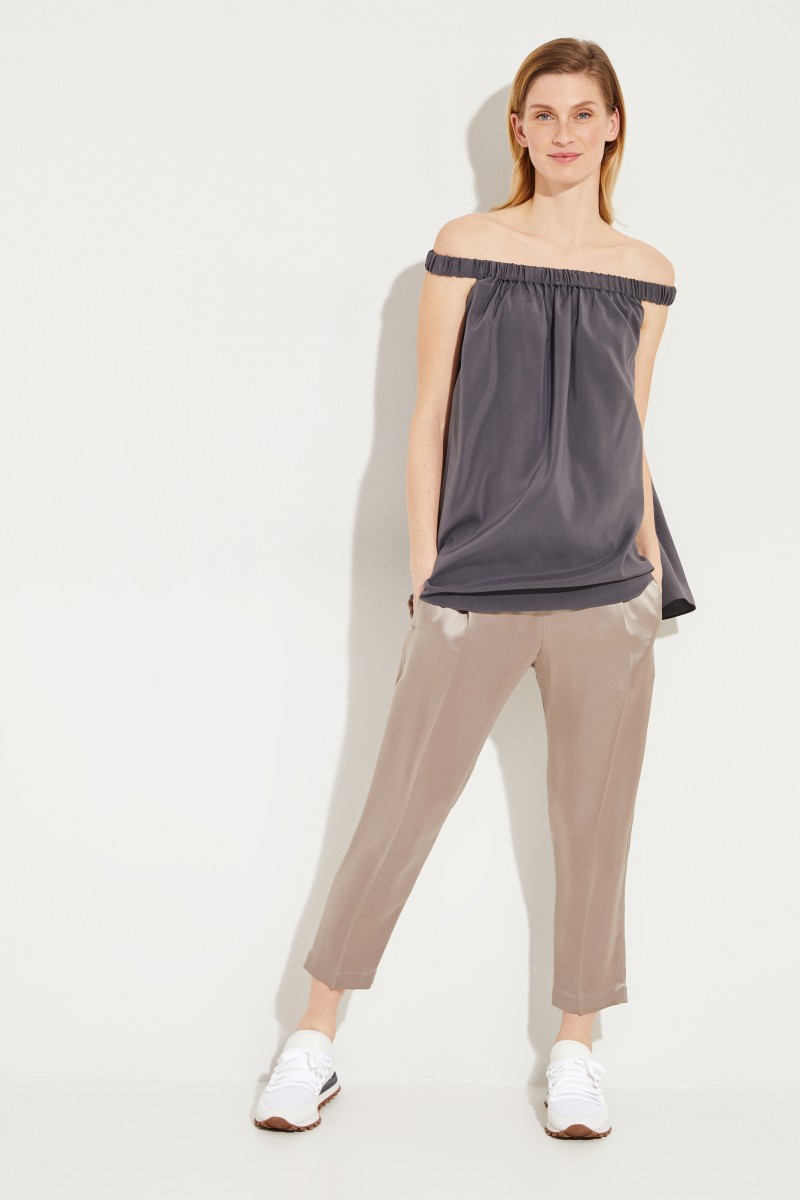 Brunello Cucinelli Off-Shoulder Seiden-Top Anthrazit