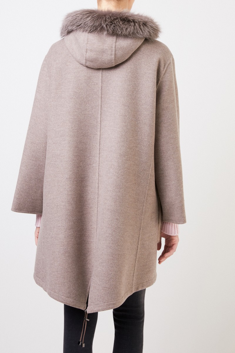 Manzoni 24 Woll-Cashmere-Mantel mit Nerzbesatz Taupe