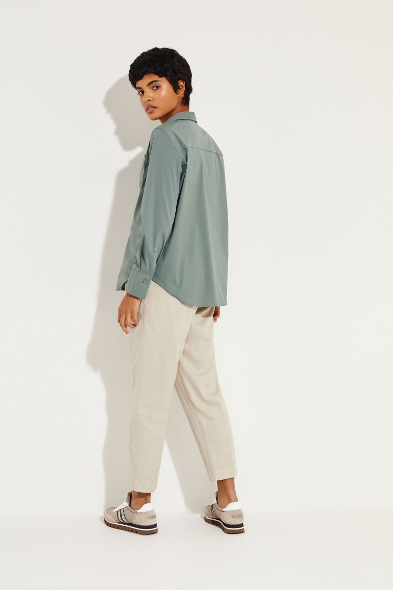 Klassische Bluse mit Perlen-Details Salbei