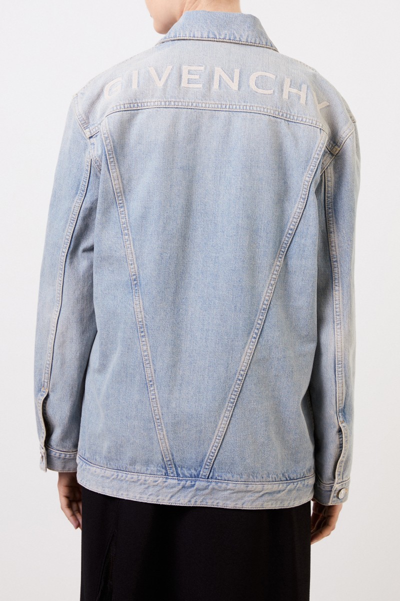 Jeansjacke mit Logo-Schriftzug Hellblau