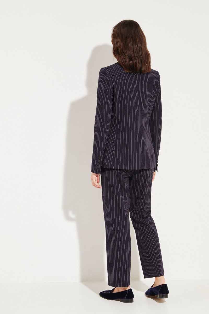 Gestreifter Wollblazer Marineblau