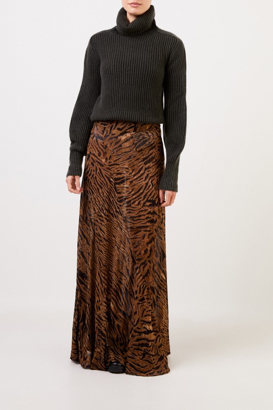Ganni Langer Rock mit Tigerprint Braun/Schwarz