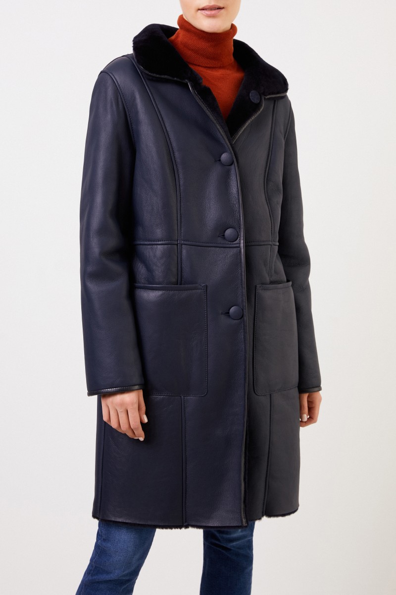 UNGER Wende-Lammfellmantel Navy