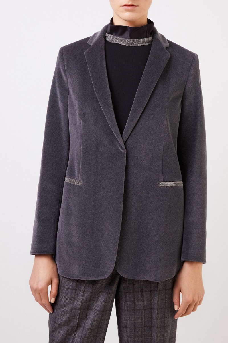 Fabiana Filippi Samt-Blazer mit Perlenverzierung Grau