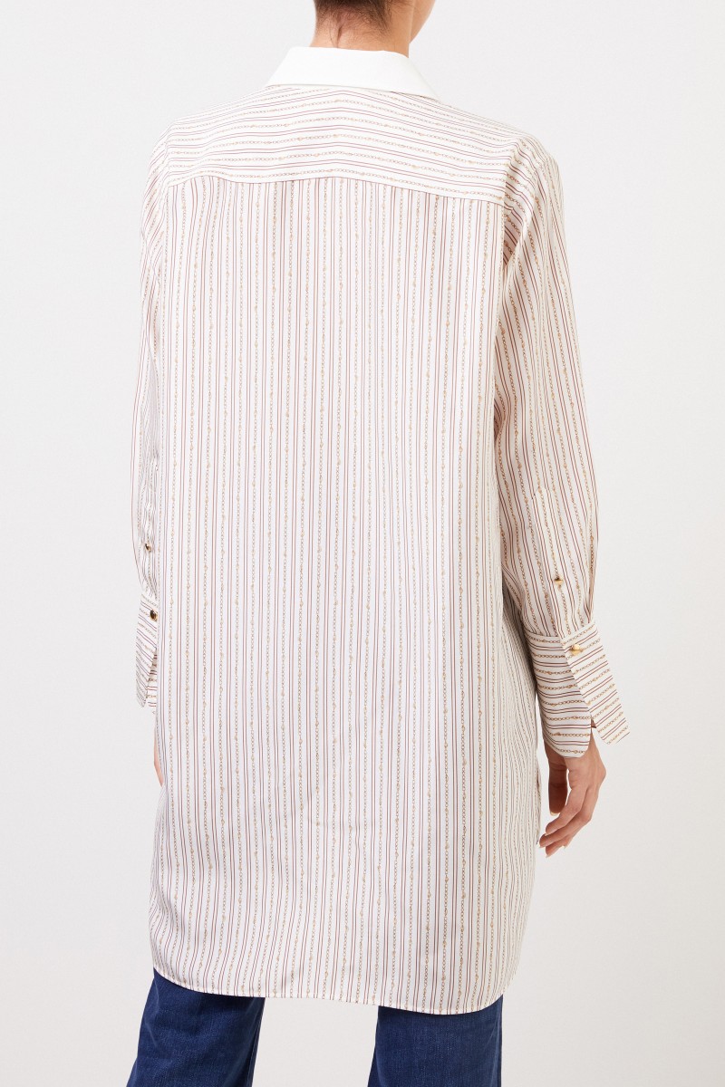 Chloé Lange Seidenbluse mit Kettenprint Pristine White