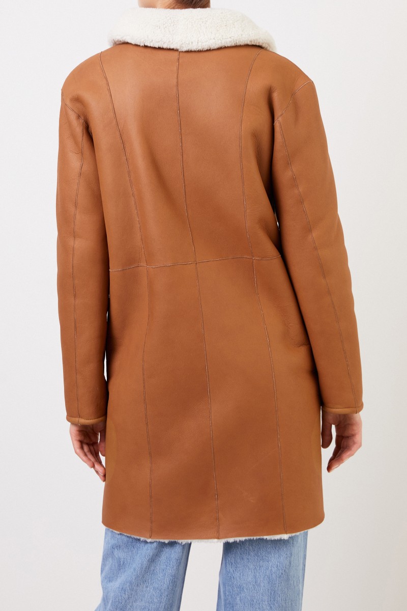UNGER Klassischer Lammfellmantel Camel/Weiß
